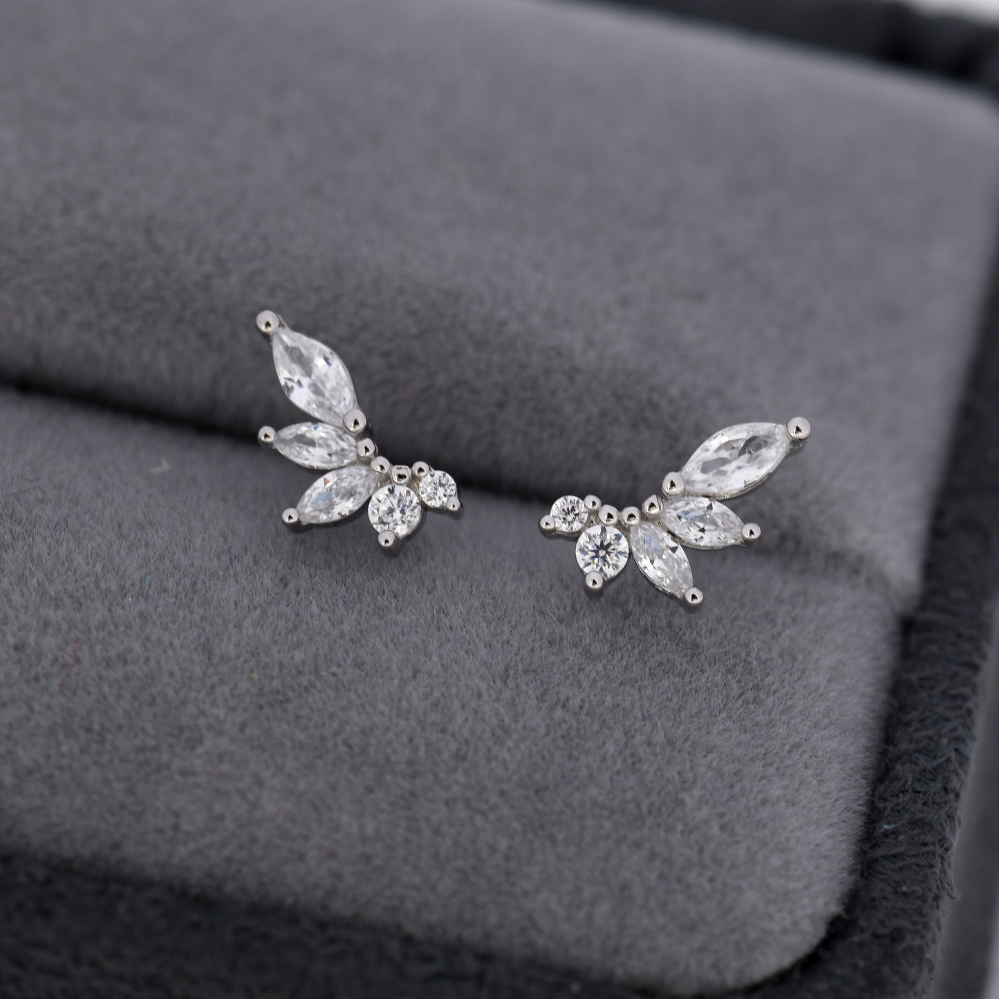 Mini Marquise CZ Earrings, Internally Threaded Flat Back Earrings in Sterling Silver, Marquise Earrings, Screw Back Earrings