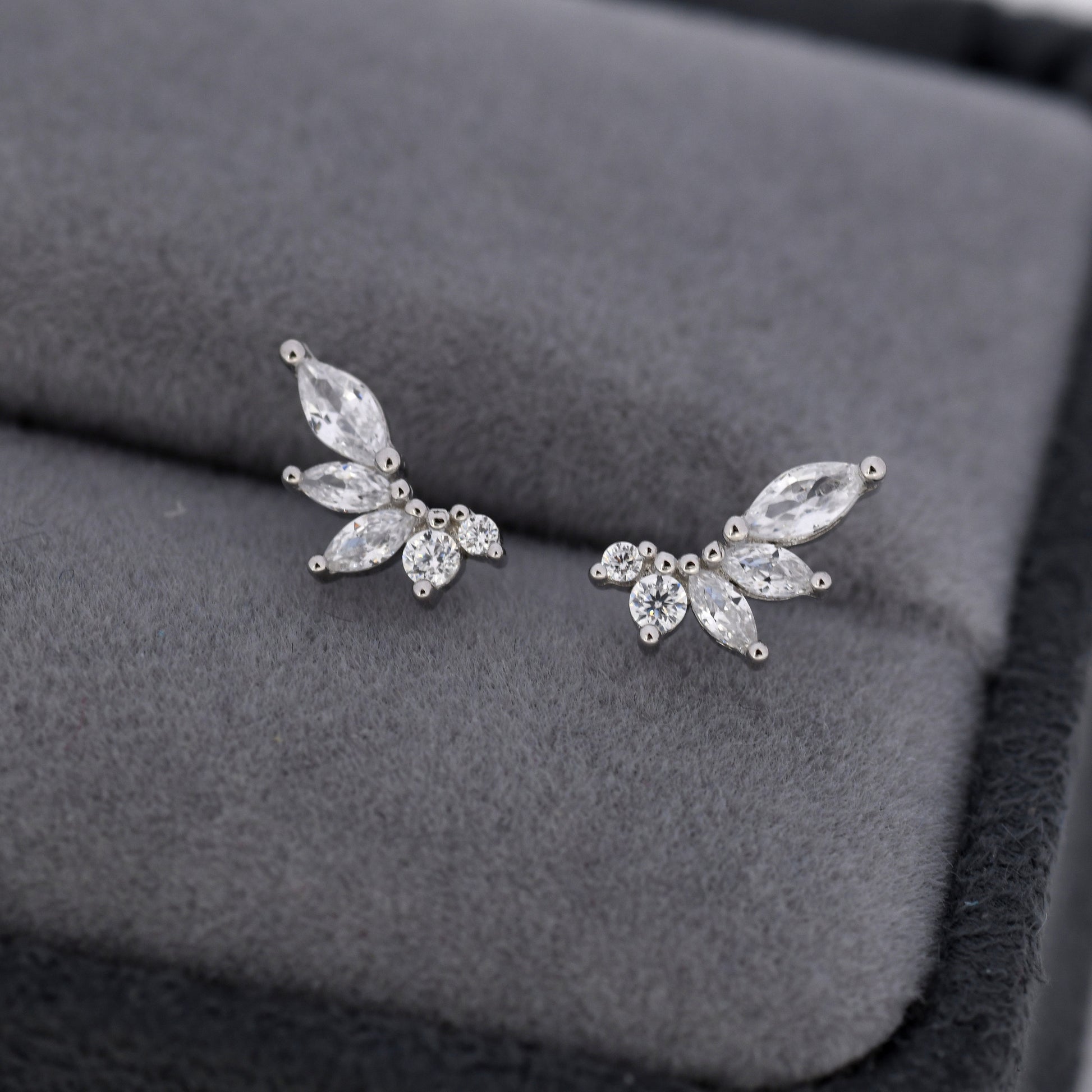 Mini Marquise CZ Earrings, Internally Threaded Flat Back Earrings in Sterling Silver, Marquise Earrings, Screw Back Earrings