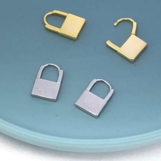 Padlock Hoop Earrings in Sterling Silver, Silver or Gold, Statement Lock Earrings