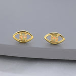 Opal Eye Stud Earrings in Sterling Silver, Silver or Gold, Eye Earrings, Opal Earrings