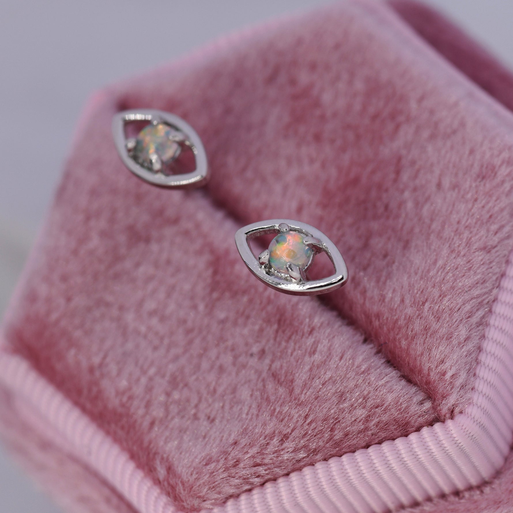 Opal Eye Stud Earrings in Sterling Silver, Silver or Gold, Eye Earrings, Opal Earrings