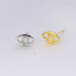 Opal Eye Stud Earrings in Sterling Silver, Silver or Gold, Eye Earrings, Opal Earrings
