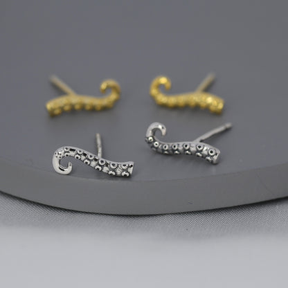 Octopus Tentacle Stud Earrings in Sterling Silver, Silver or Gold, Dainty Earrings, Nature Inspired Animal Earrings