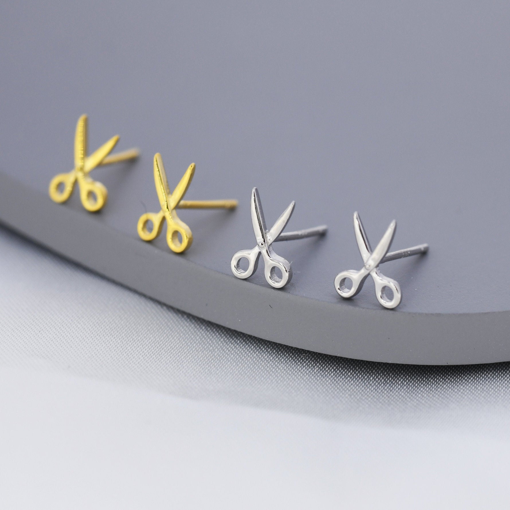Scissors Stud Earrings in Sterling Silver, Silver or Gold, Scissor Earrings