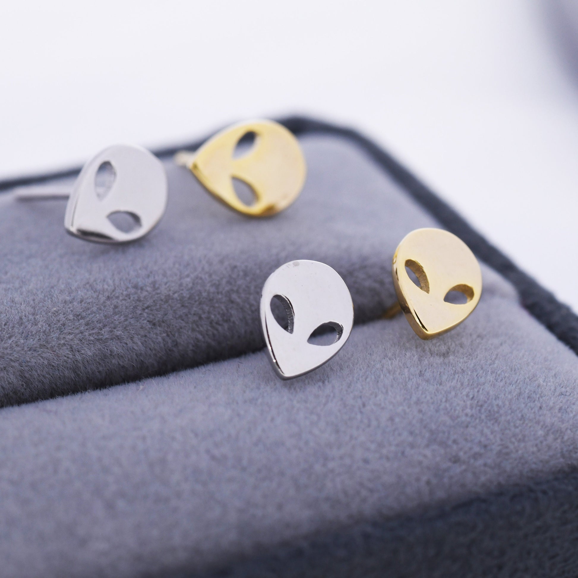 Alien Stud Earrings in Sterling Silver, Silver or Gold, UFO Earrings, Fun and Quirky Jewellery