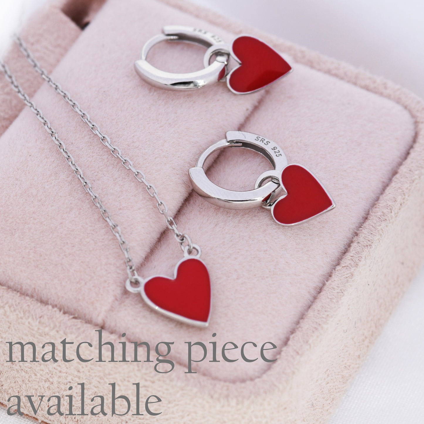 Red Enamel Heart Earrings in Sterling Silver, Detachable Heart Charm Dangle Hoop Earrings, Interchangeable