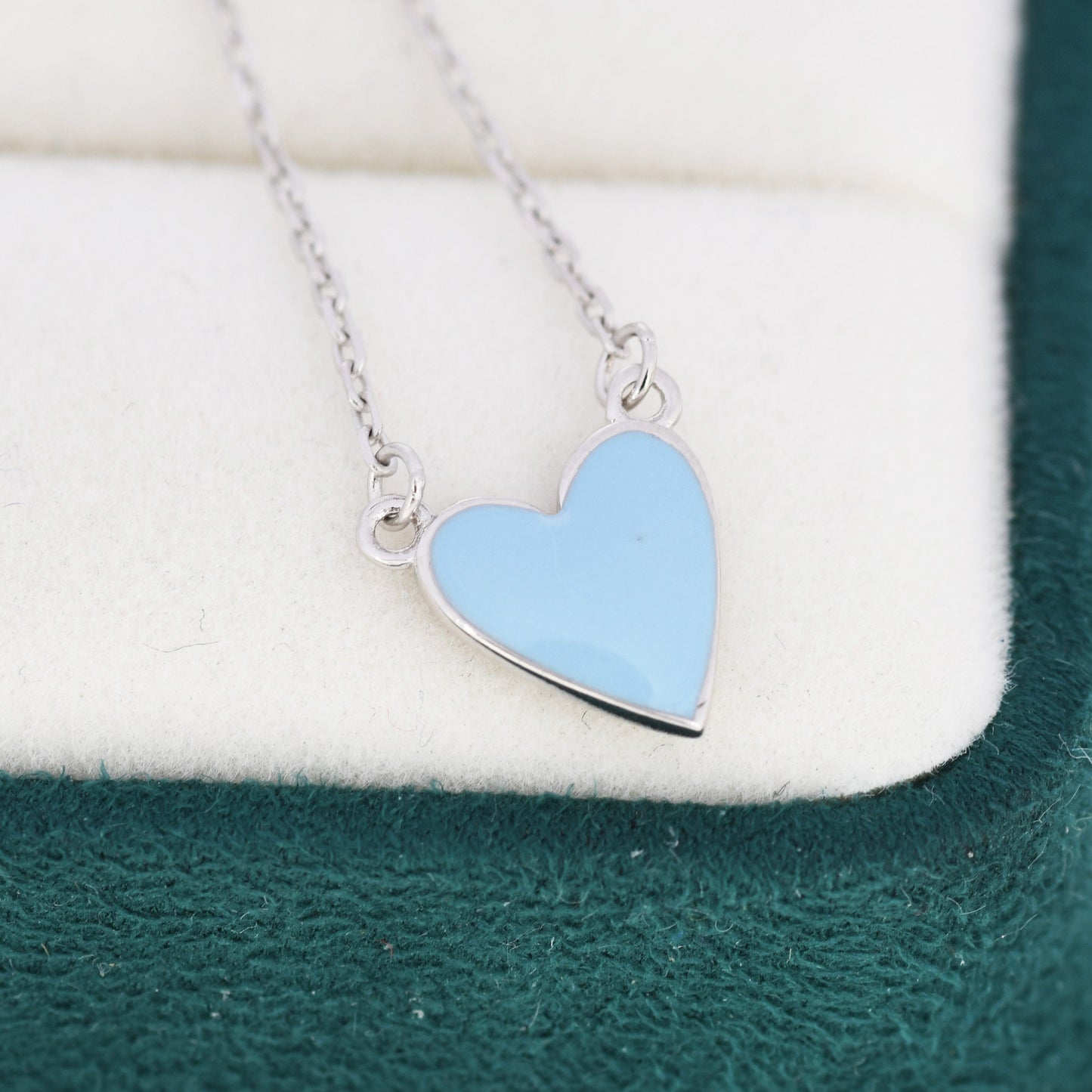 Sky Blue Enamel Heart Pendant Necklace in Sterling Silver, Blue Heart Necklace, Dainty and Tiny