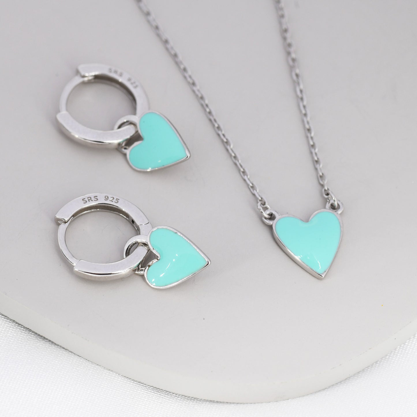 Teal Blue Enamel Heart Pendant Necklace in Sterling Silver, Blue Heart Necklace, Dainty and Tiny