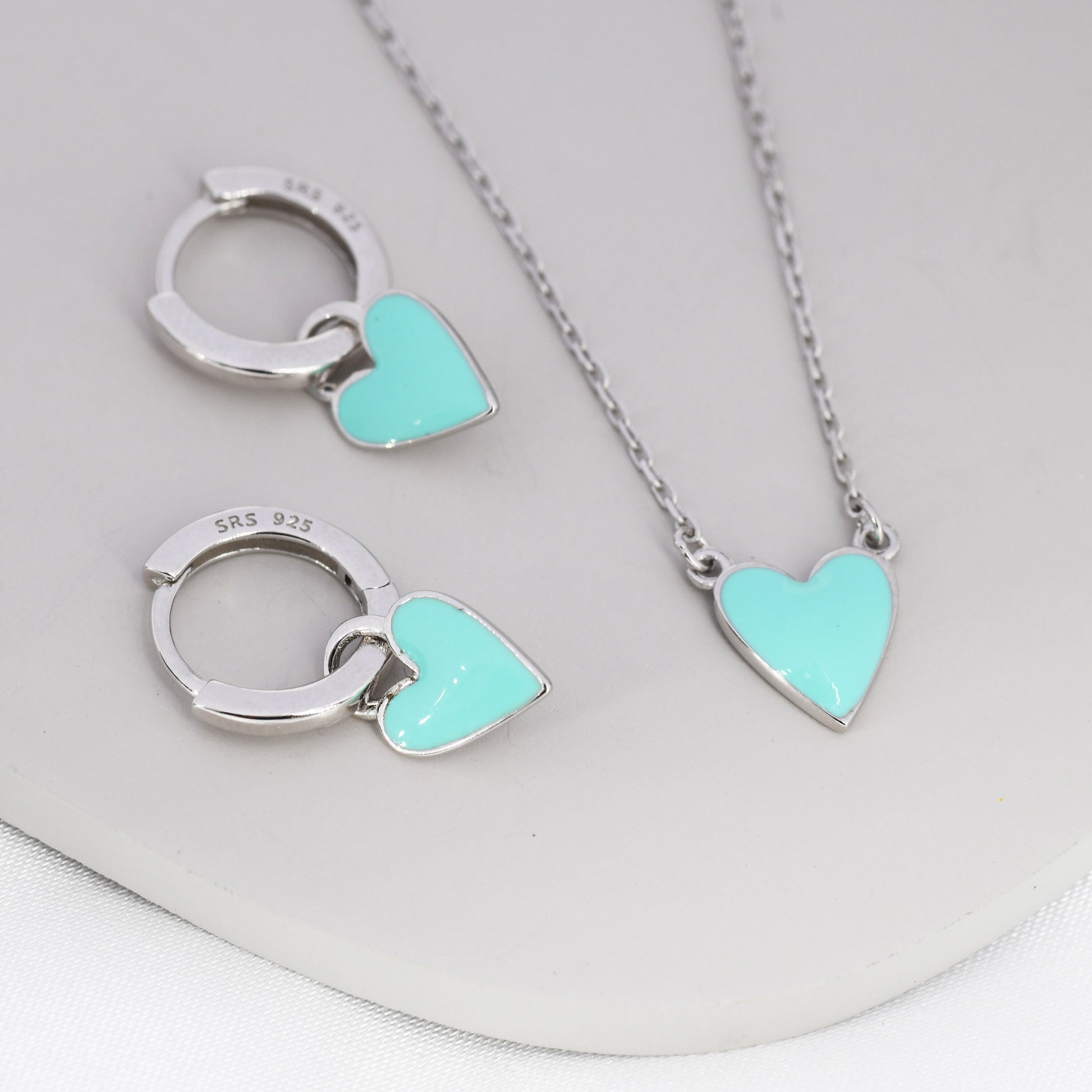 Teal Blue Enamel Heart Pendant Necklace in Sterling Silver, Blue Heart Necklace, Dainty and Tiny