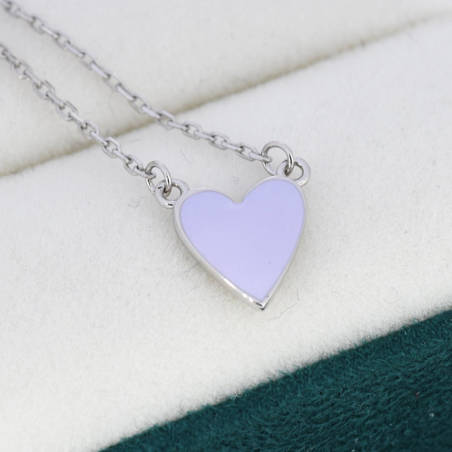 Lilac Purple Heart Pendant Necklace in Sterling Silver, Enamel Heart Necklace, Dainty and Tiny