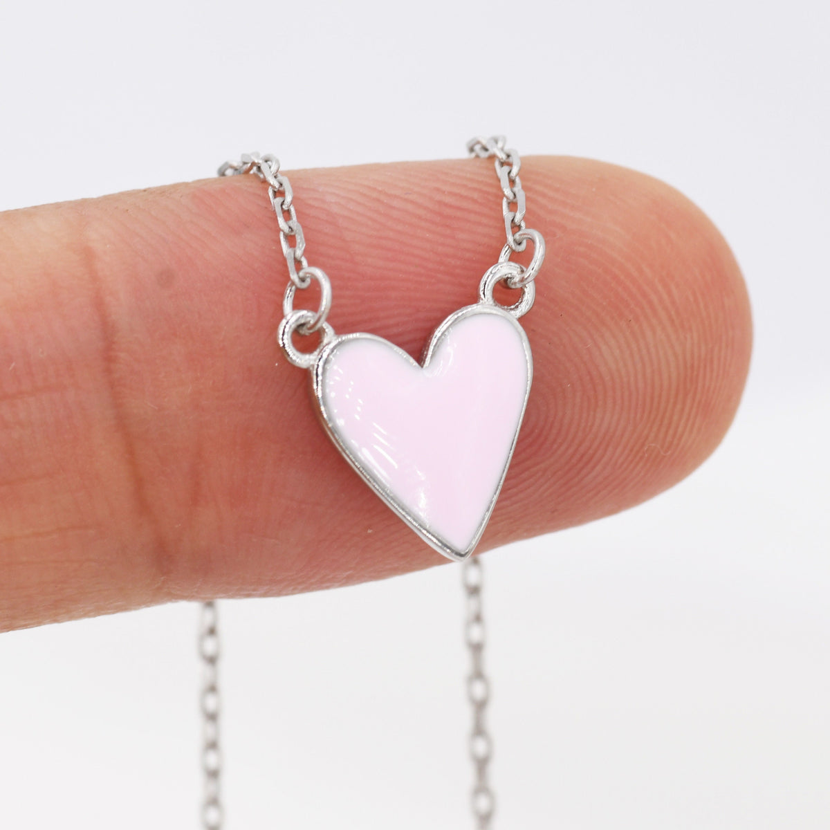 Pink Heart Pendant Necklace in Sterling Silver, Pink Heart Necklace, Dainty and Tiny