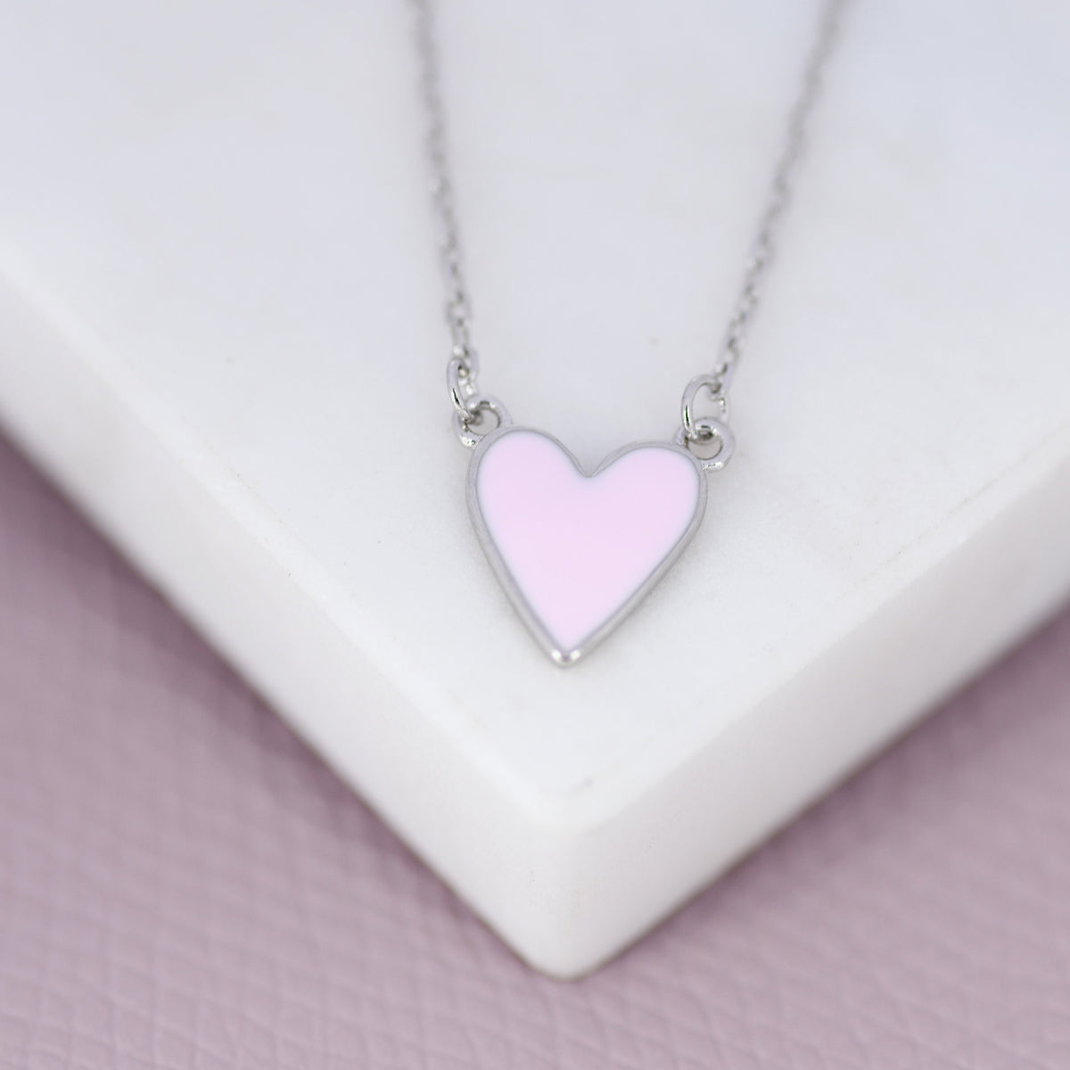 Pink Heart Pendant Necklace in Sterling Silver, Pink Heart Necklace, Dainty and Tiny