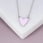 Pink Heart Pendant Necklace in Sterling Silver, Pink Heart Necklace, Dainty and Tiny