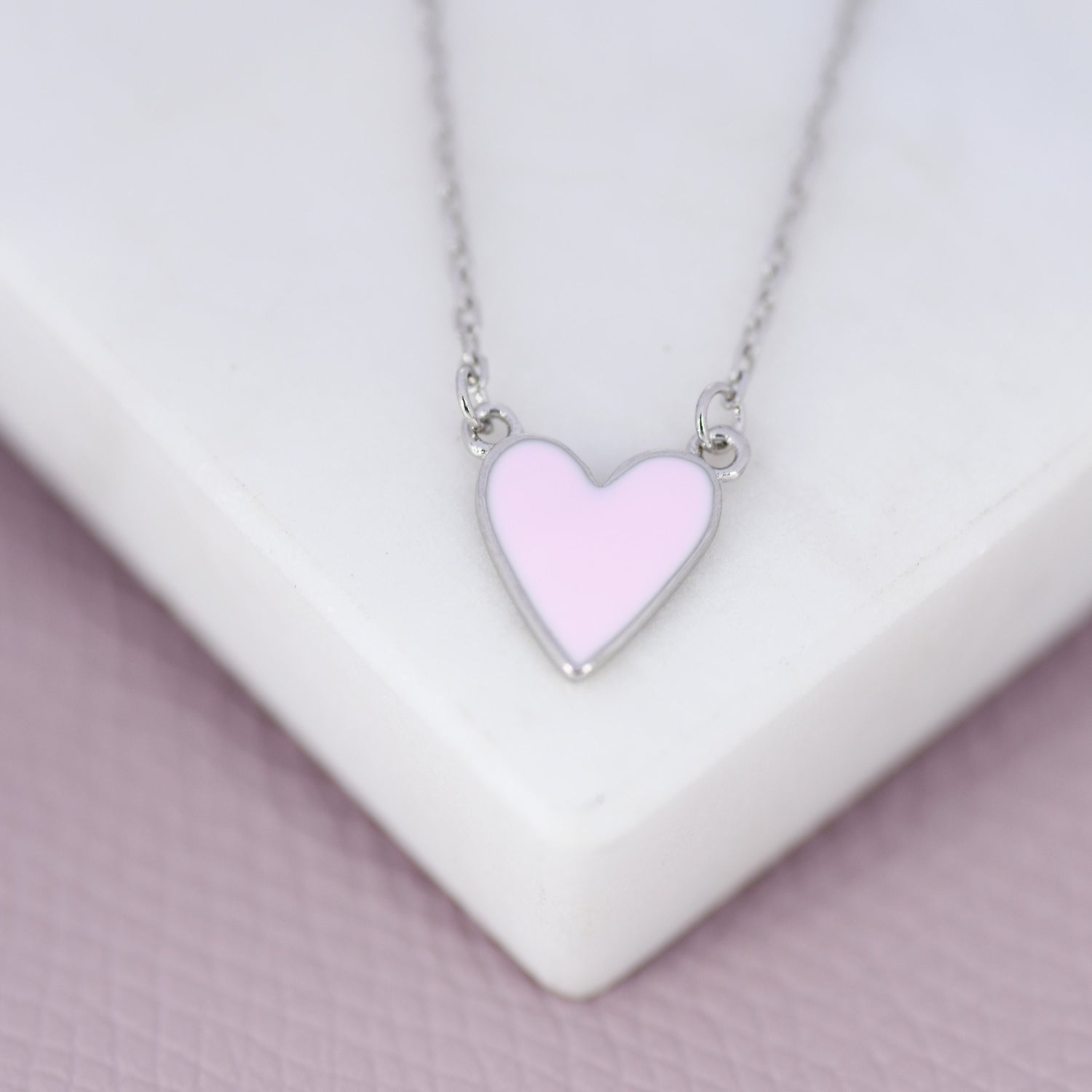 Pink Heart Pendant Necklace in Sterling Silver, Pink Heart Necklace, Dainty and Tiny