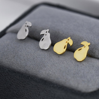 Pear Stud Earrings in Sterling Silver, Silver or Gold, Nature Inspired Fruit Earrings