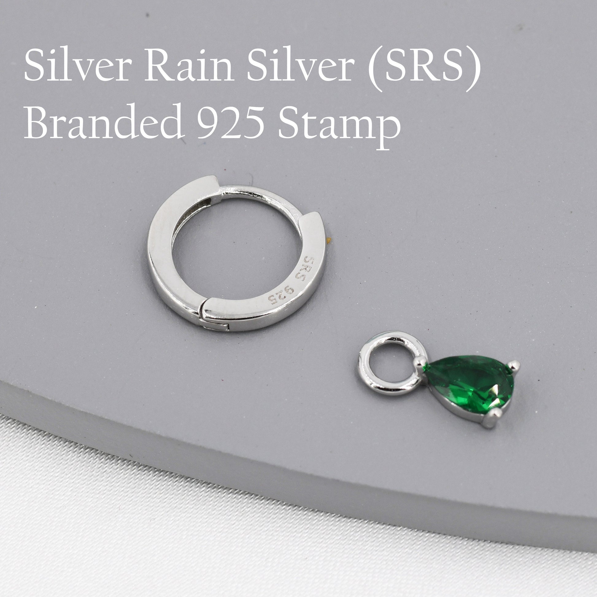 Sterling Silver Emerald Green CZ Droplet Hoop Earrings, Silver, Gold or Rose Gold, Pear Cut Drop Earrings, Interchangeable Charms