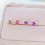 Tiny Ruby Pink CZ Flower Stud Earrings in Sterling Silver, Silver or Gold, Pink Crystal Flower Earrings, Stacking Earrings