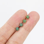 Emerald Green CZ Flower Stud Earrings in Sterling Silver, Silver or Gold, Green Crystal Flower Earrings, Stacking Earrings