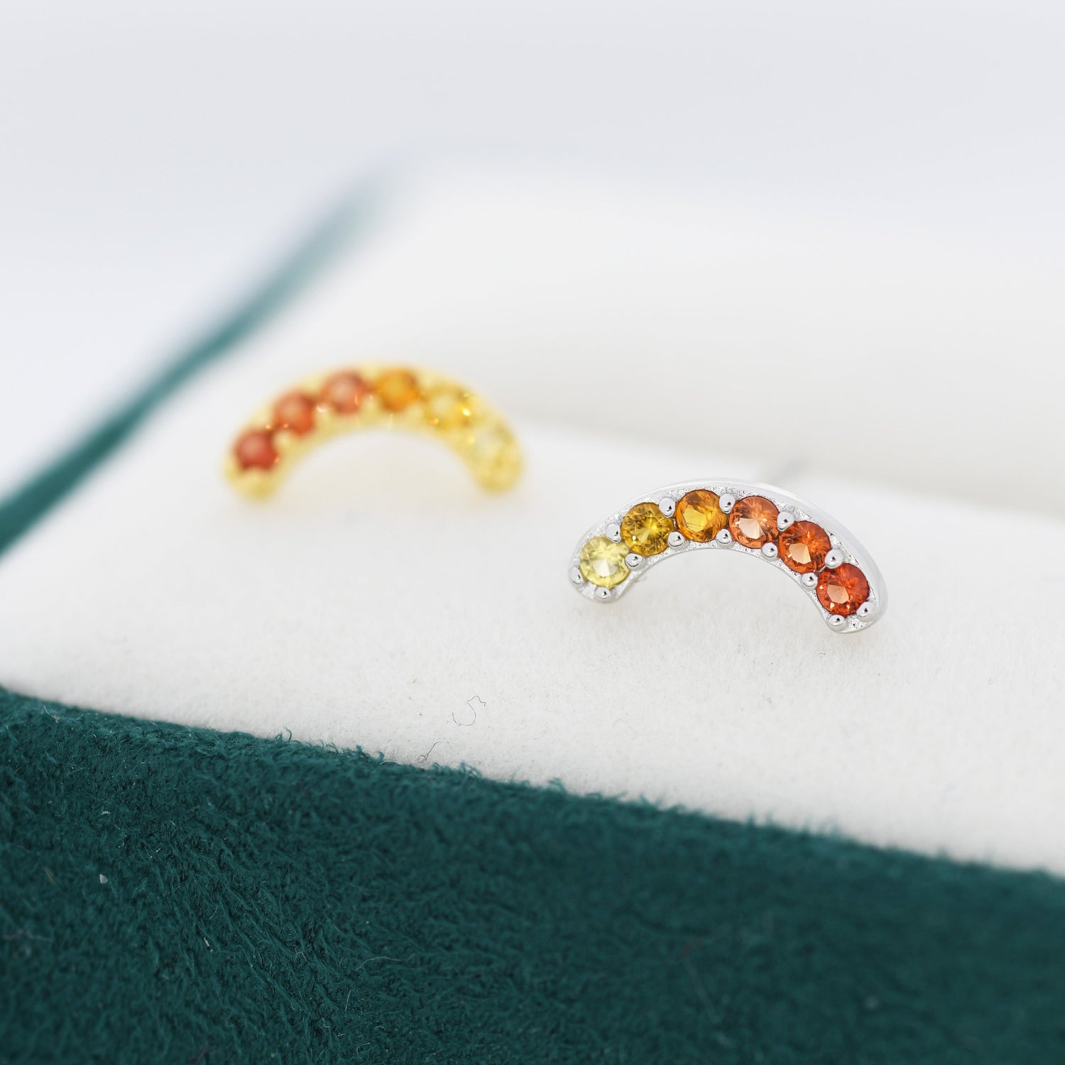 Ombre Red CZ Arch Rainbow Stud Earrings in Sterling Silver, Silver or Gold, Gradient Colour Red Pink Rainbow Earrings, Stacking Earrings