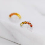 Ombre Red CZ Arch Rainbow Stud Earrings in Sterling Silver, Silver or Gold, Gradient Colour Red Pink Rainbow Earrings, Stacking Earrings