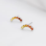 Ombre Red CZ Arch Rainbow Stud Earrings in Sterling Silver, Silver or Gold, Gradient Colour Red Pink Rainbow Earrings, Stacking Earrings