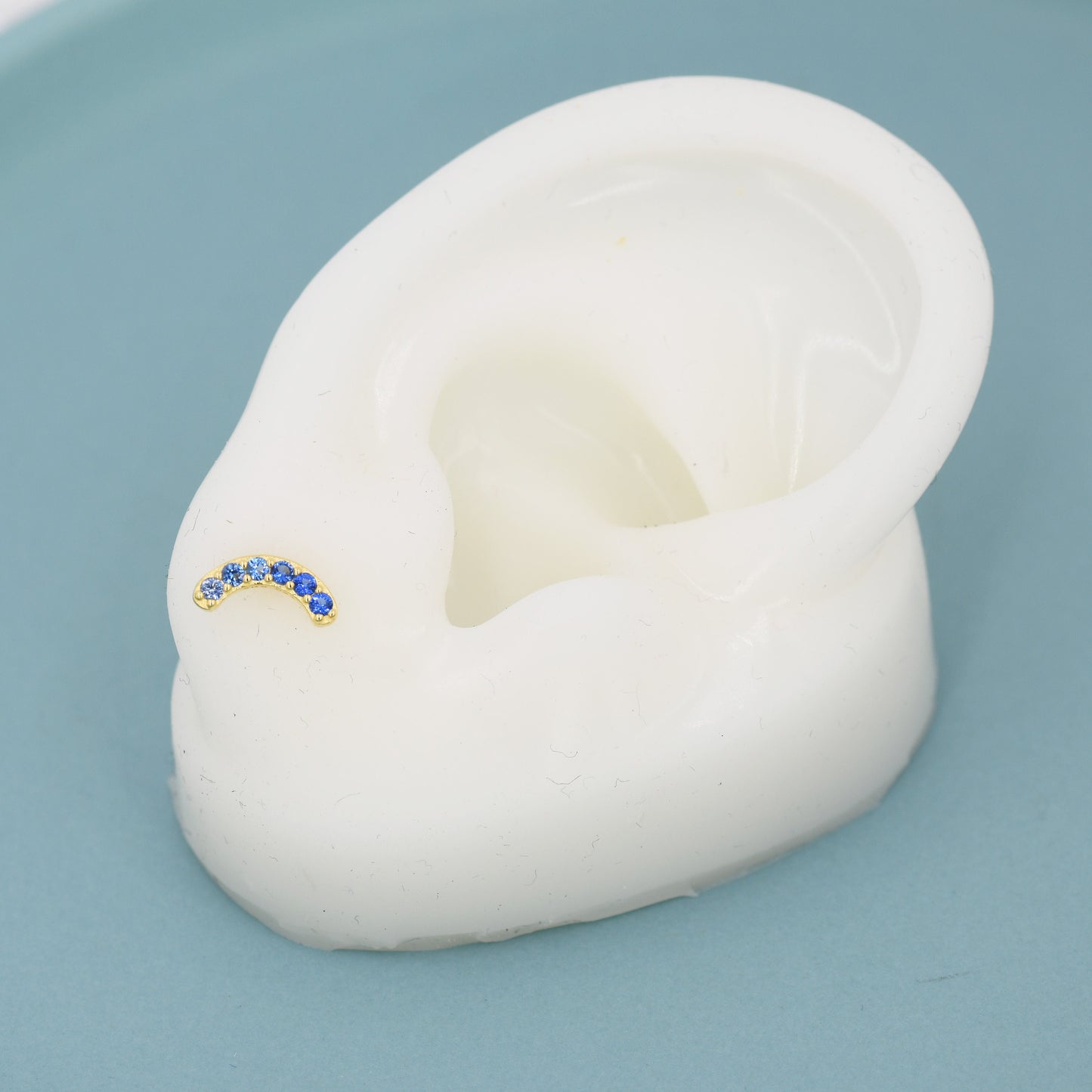 Sapphire Blue Ombre CZ Arch Rainbow Stud Earrings in Sterling Silver, Silver or Gold, Gradient Colour Blue CZ Earrings, Stacking Earrings