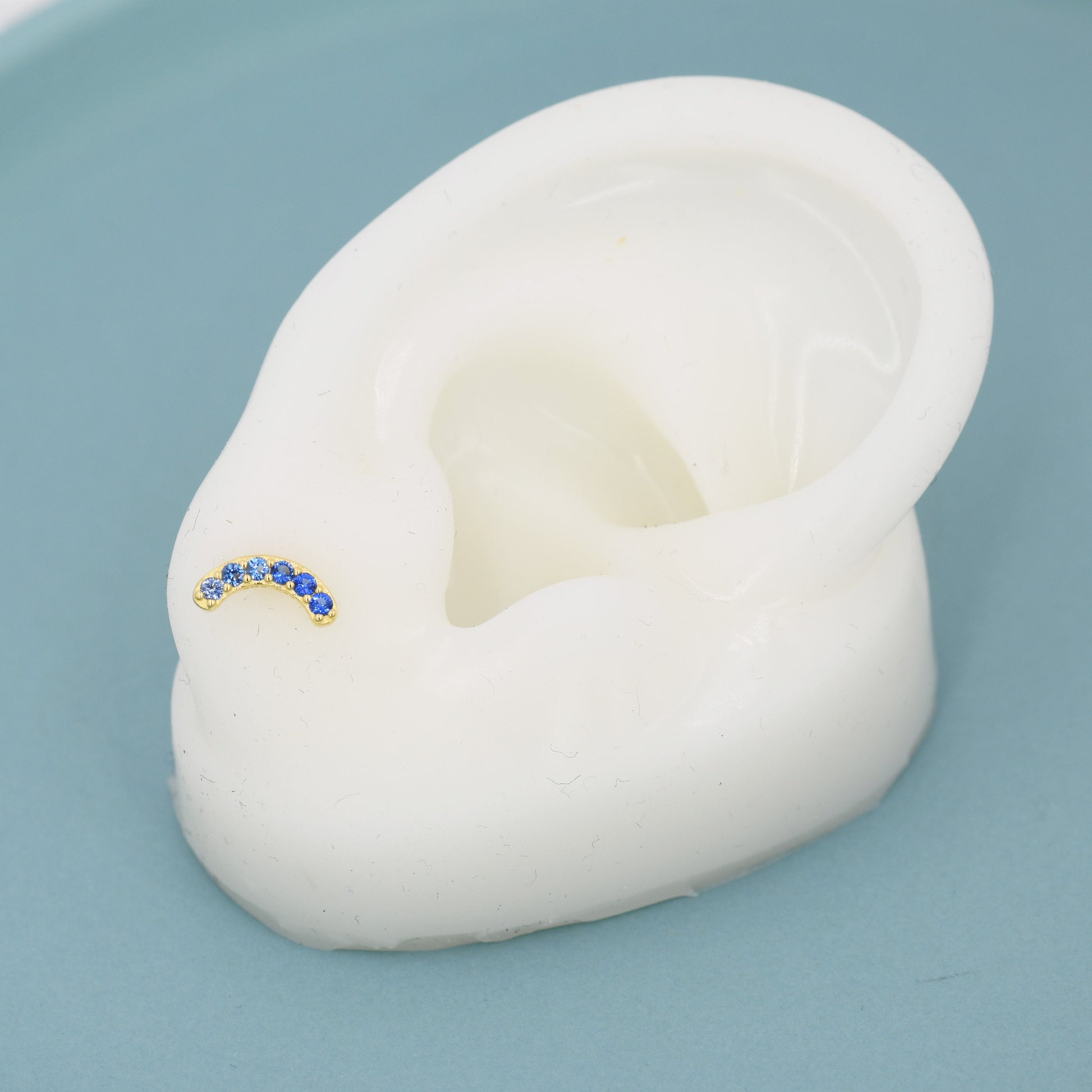 Sapphire Blue Ombre CZ Arch Rainbow Stud Earrings in Sterling Silver, Silver or Gold, Gradient Colour Blue CZ Earrings, Stacking Earrings