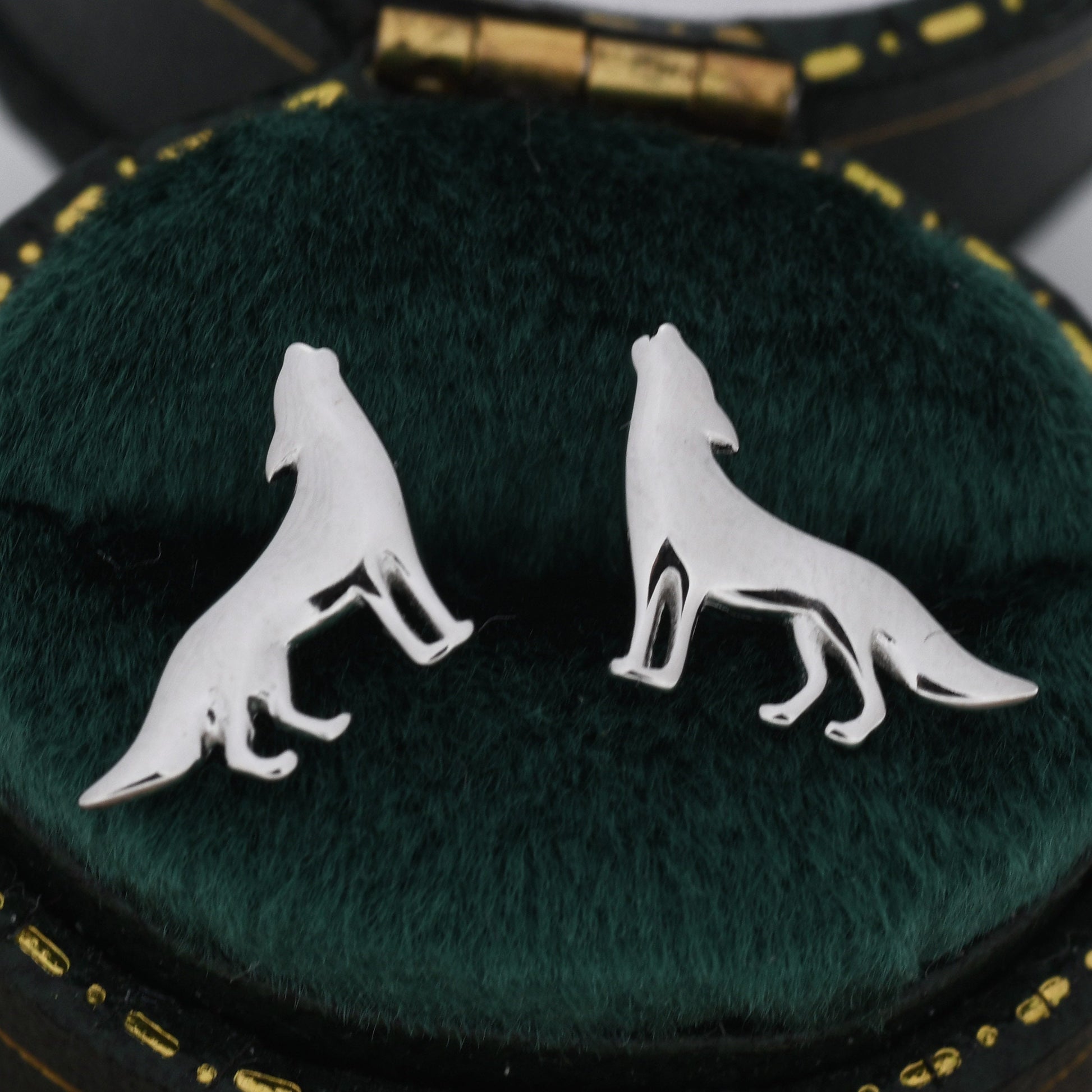 Howling Wolf Stud Earrings in Sterling Silver, Silver or Gold, Wolf Earrings, Nature Inspired Animal Earrings