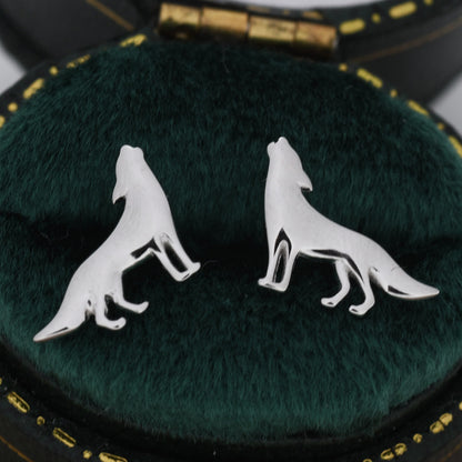 Howling Wolf Stud Earrings in Sterling Silver, Silver or Gold, Wolf Earrings, Nature Inspired Animal Earrings