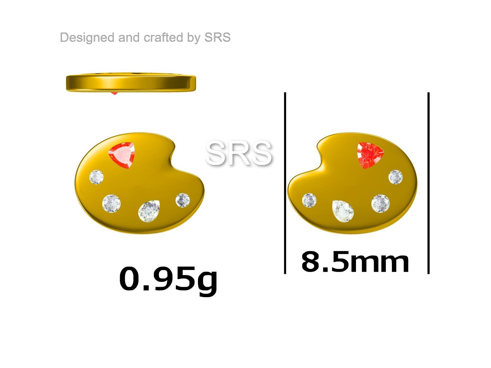 Paint Palette Stud Earrings in Sterling Silver with Multi Colour CZ Crystals, Silver or Gold, Artist's Palette