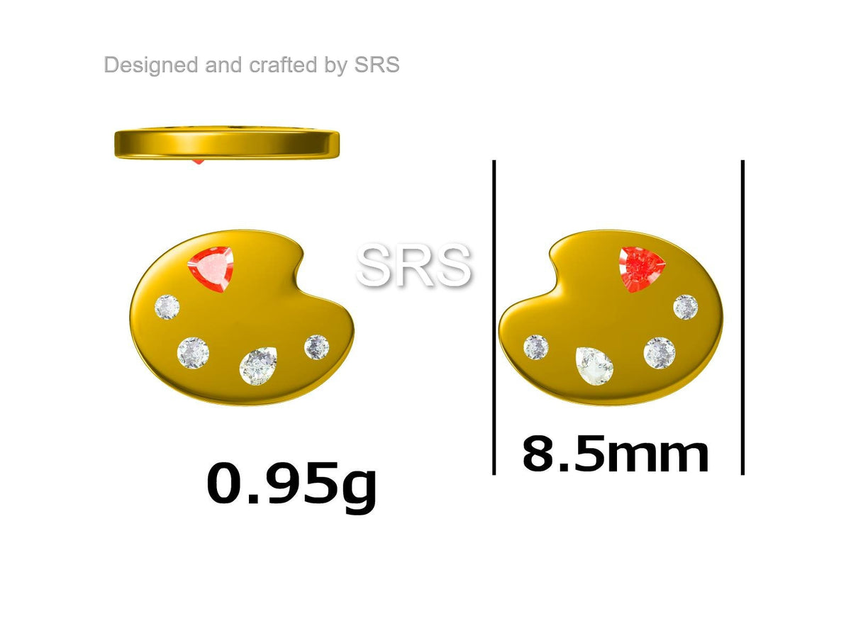 Paint Palette Stud Earrings in Sterling Silver with Multi Colour CZ Crystals, Silver or Gold, Artist's Palette