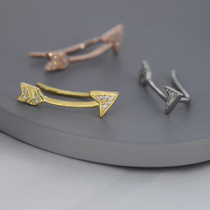 Arrow Crawler Earrings in Sterling Silver with CZ Crystals, Silver or Gold or Rose Gold, CZ Arrow Ear Crawlers, Ear Climbers