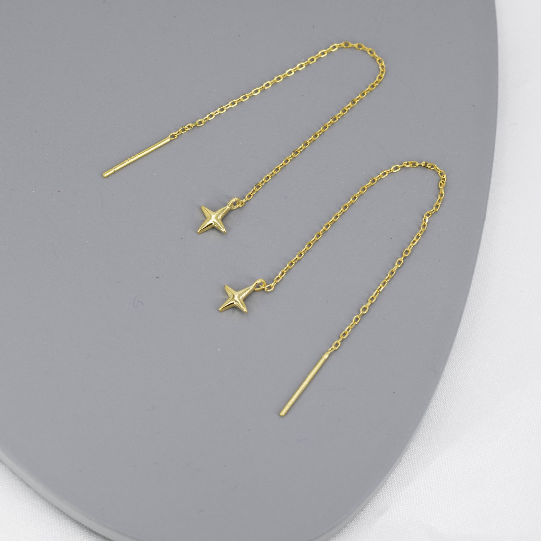 Four Point Star Threader Earrings in Sterling Silver, Silver or Gold, Star Ear Threaders