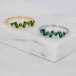 Emerald Green Baguette CZ Cluster Ring in Sterling Silver, Silver or Gold, Organic Shape CZ Ring, US 5 - 8