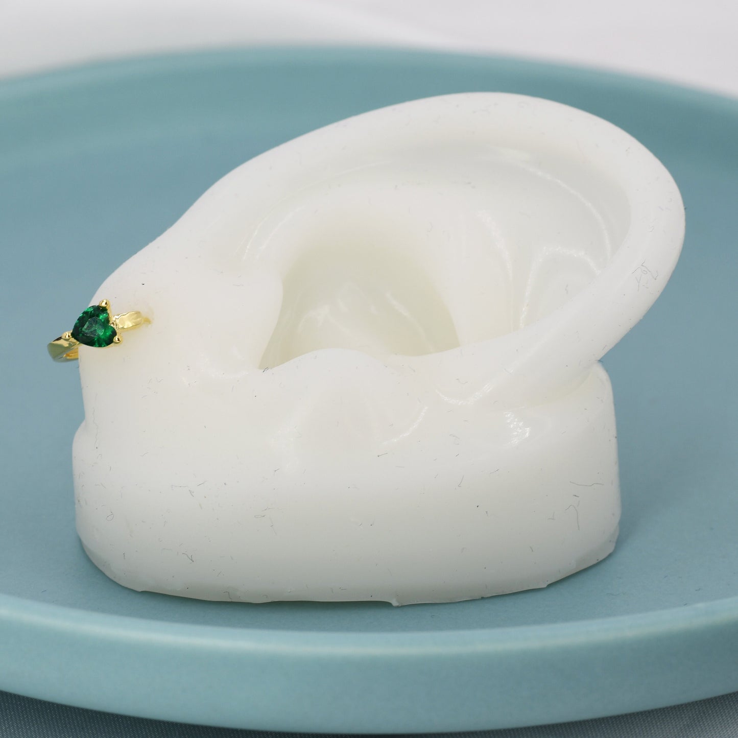 Emerald Green Heart CZ Huggie Hoop in Sterling Silver, Silver or Gold, 8mm Inner Diameter, Stacking Earrings