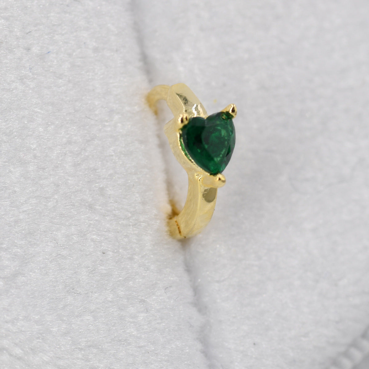 Emerald Green Heart CZ Huggie Hoop in Sterling Silver, Silver or Gold, 8mm Inner Diameter, Stacking Earrings