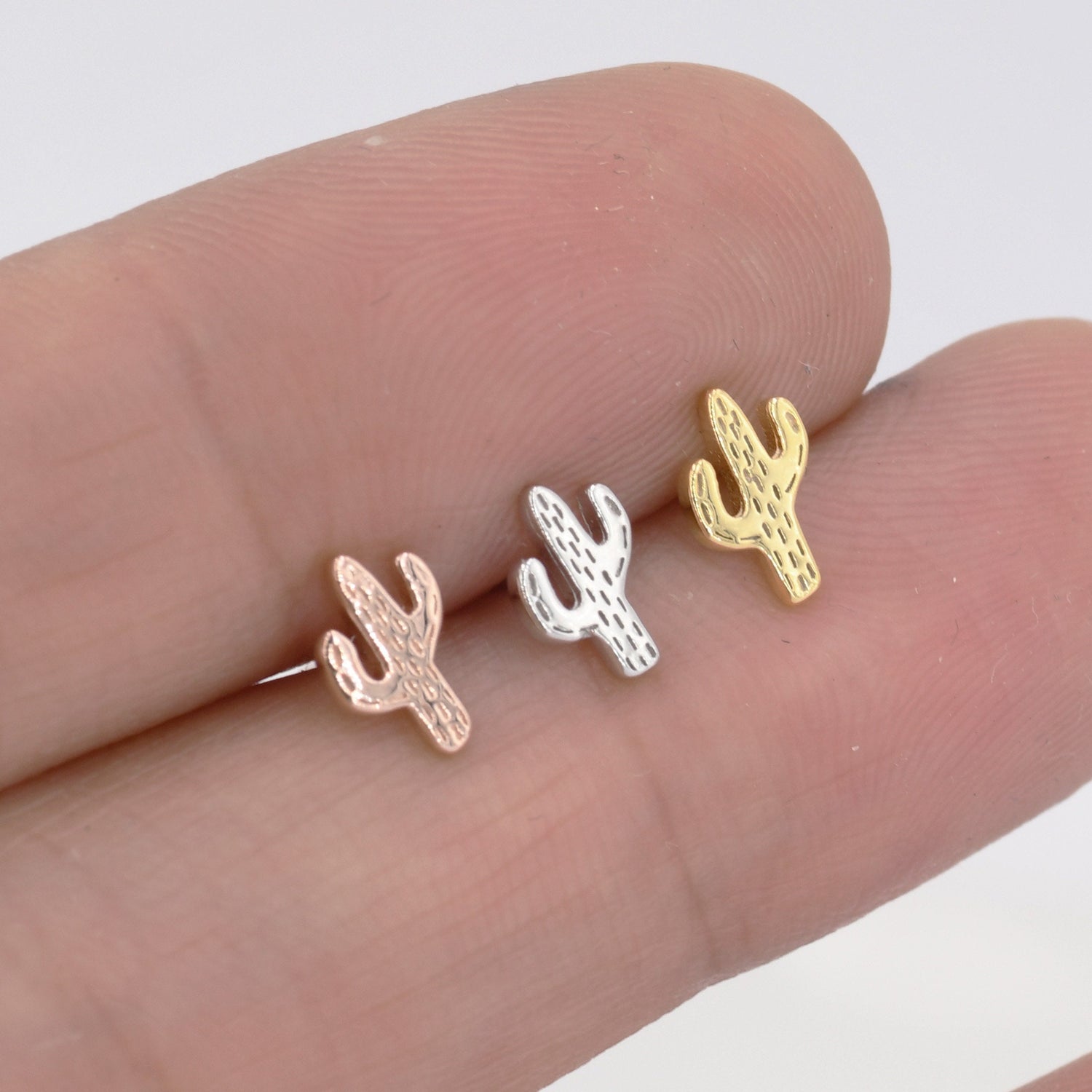 Extra Tiny Cactus Stud Earrings in Sterling Silver, Silver, Gold or Rose Gold, Dainty Stacking Earrings, Nature Inspired