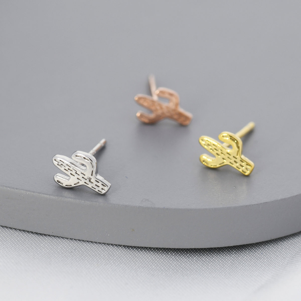 Extra Tiny Cactus Stud Earrings in Sterling Silver, Silver, Gold or Rose Gold, Dainty Stacking Earrings, Nature Inspired