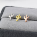 Extra Tiny Cactus Stud Earrings in Sterling Silver, Silver, Gold or Rose Gold, Dainty Stacking Earrings, Nature Inspired