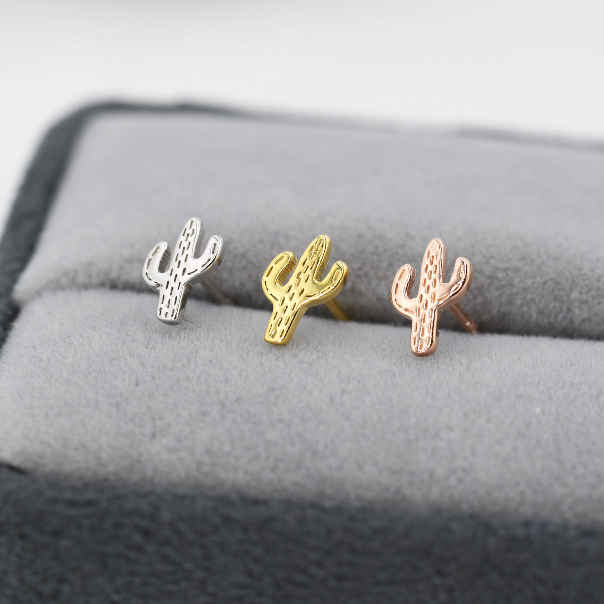 Extra Tiny Cactus Stud Earrings in Sterling Silver, Silver, Gold or Rose Gold, Dainty Stacking Earrings, Nature Inspired