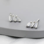 Baguette CZ Trio Stud Earrings in Sterling Silver, Silver or Gold, Irregular Shaped CZ Cluster Earrings, Stacking Earrings