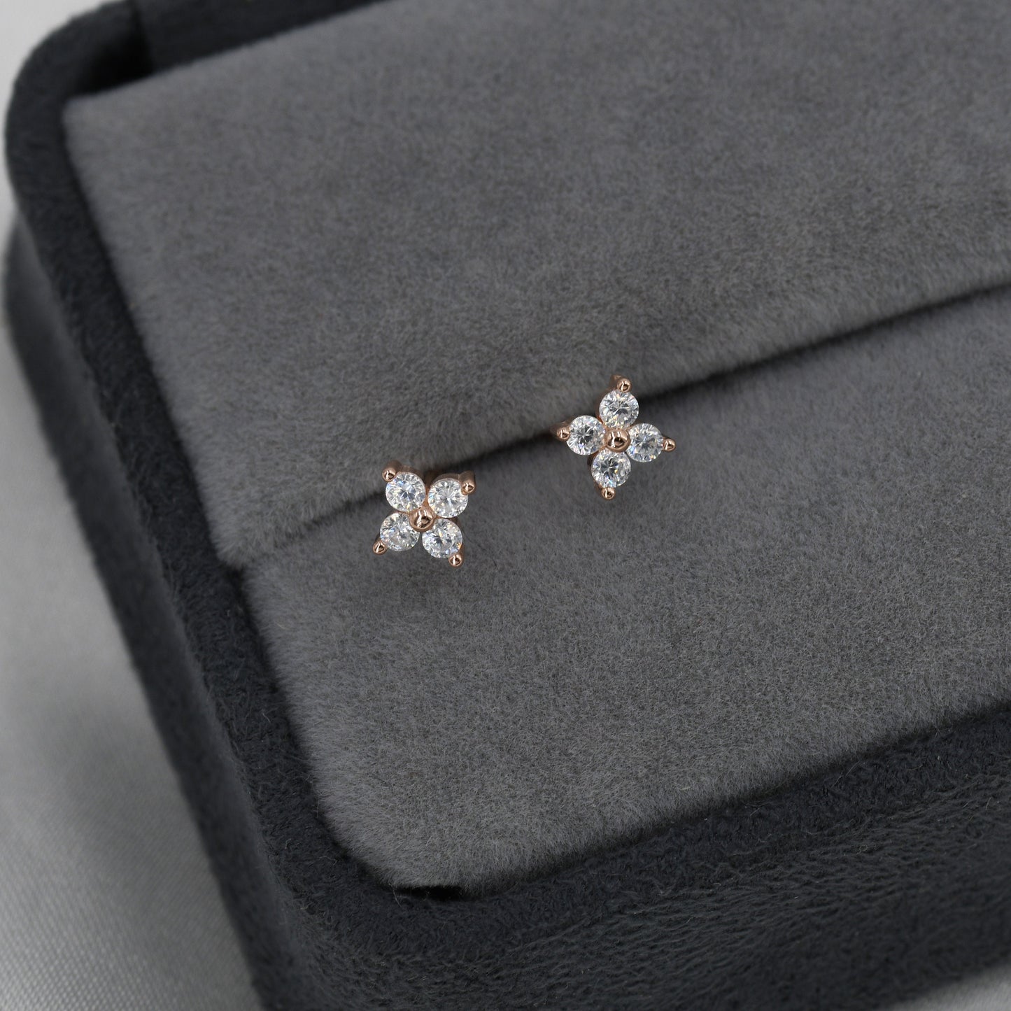 Very Tiny Hydrangea Flower Inspired Stud Earrings in Sterling Silver with Sparkly CZ Crystals, Simple and Minimalist