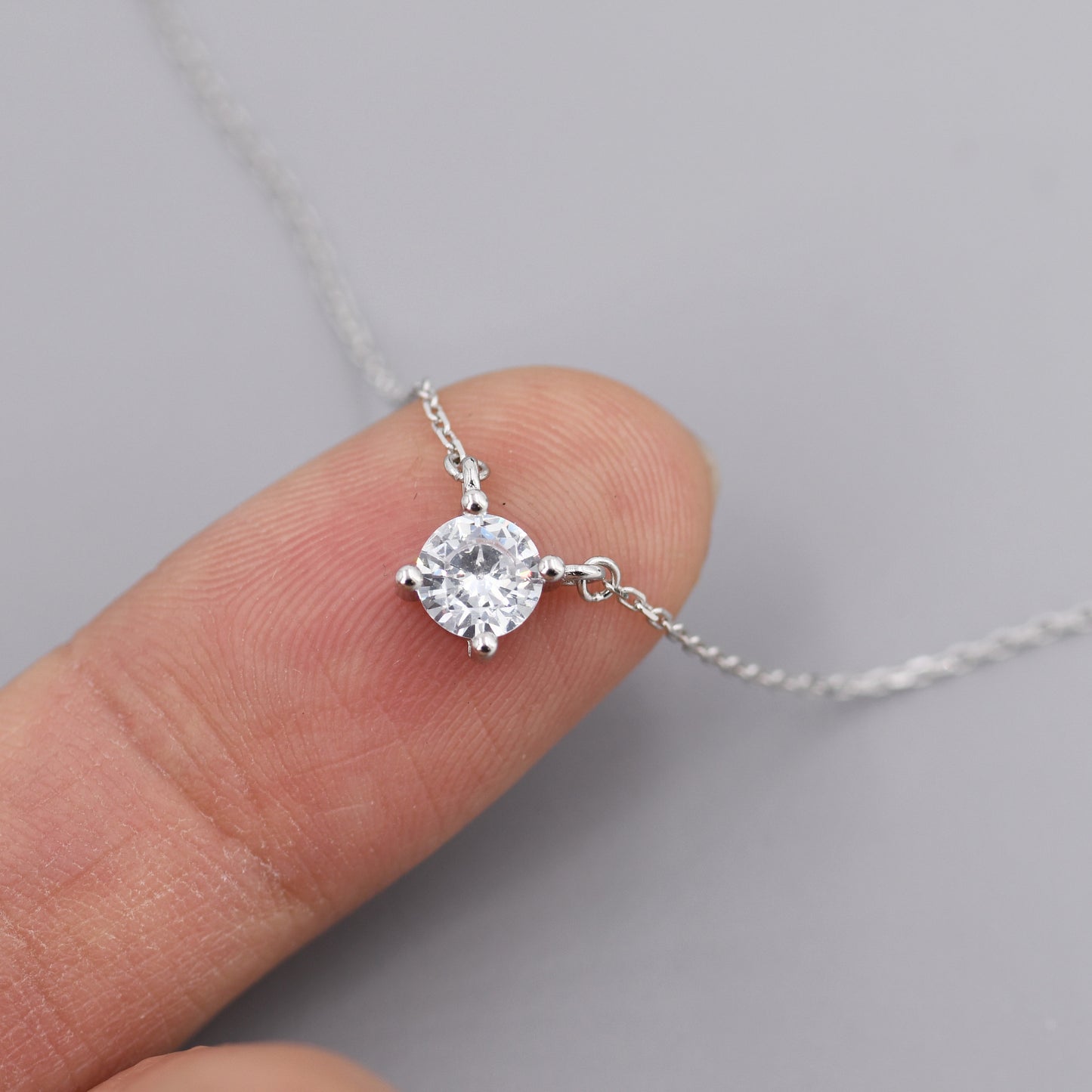 Extra Tiny CZ Necklace in Sterling Silver, Available in Two Stone Sizes, Silver or Gold, CZ Pendant Necklace