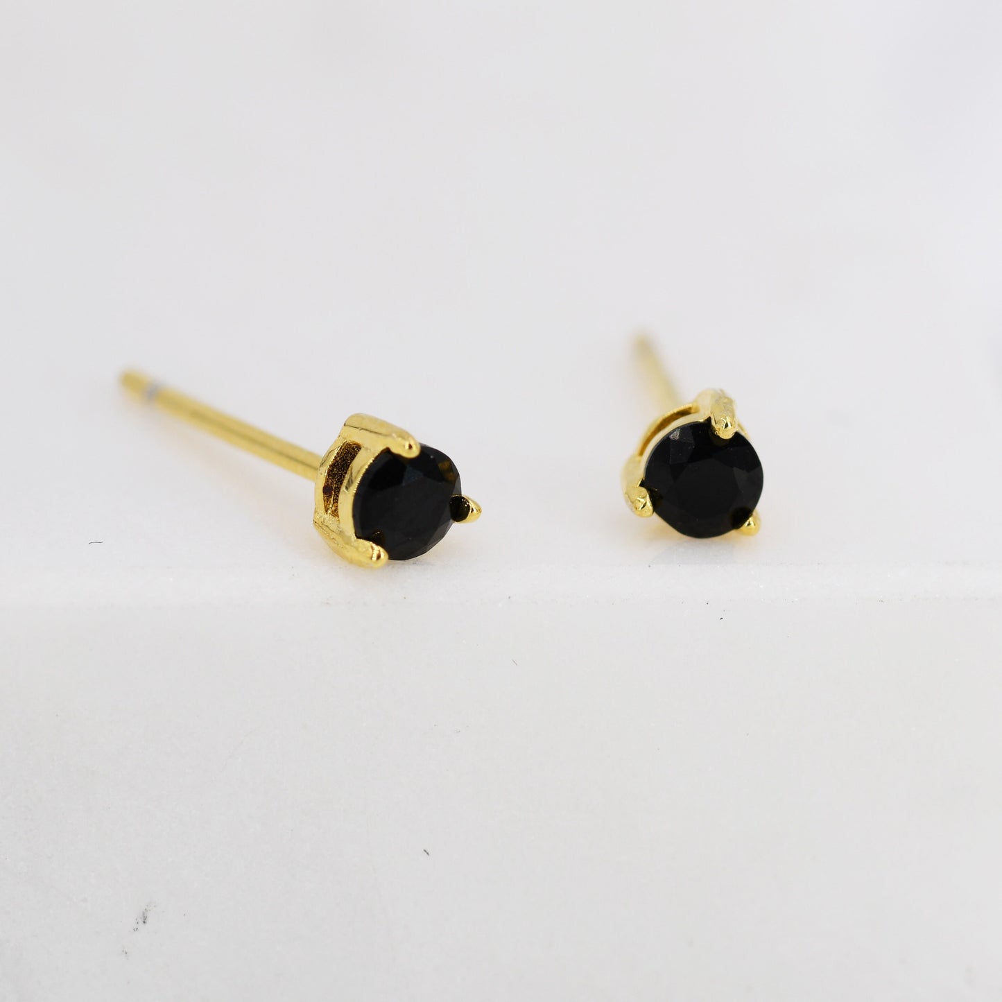 Tiny Black Diamond CZ Stud Earrings in Sterling Silver, Silver or Gold, 3mm CZ, Diamond Stud, Three Prong CZ Earrings