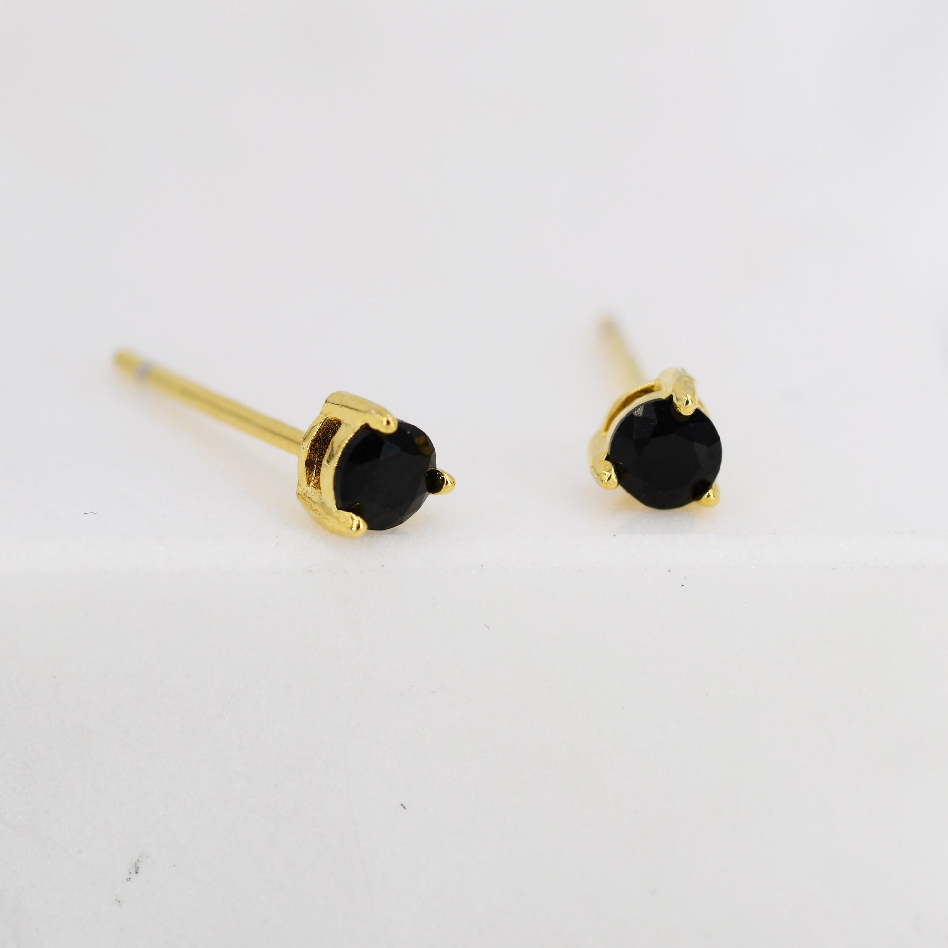 Tiny Black Diamond CZ Stud Earrings in Sterling Silver, Silver or Gold, 3mm CZ, Diamond Stud, Three Prong CZ Earrings