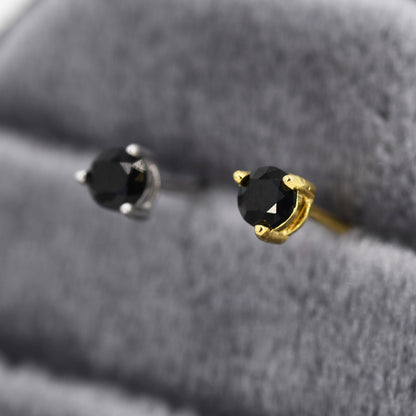 Tiny Black Diamond CZ Stud Earrings in Sterling Silver, Silver or Gold, 3mm CZ, Diamond Stud, Three Prong CZ Earrings