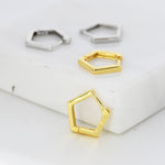 Sterling Silver Pentagon Huggie Hoop Earrings, Silver or Black, Silver or Gold, Geometric Design, Classic and Elegant Jewellery