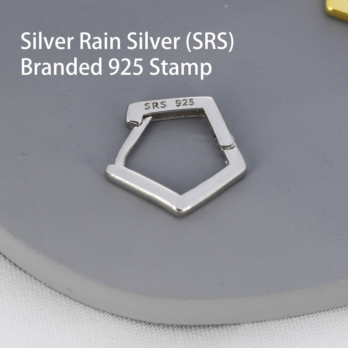 Sterling Silver Pentagon Huggie Hoop Earrings, Silver or Black, Silver or Gold, Geometric Design, Classic and Elegant Jewellery