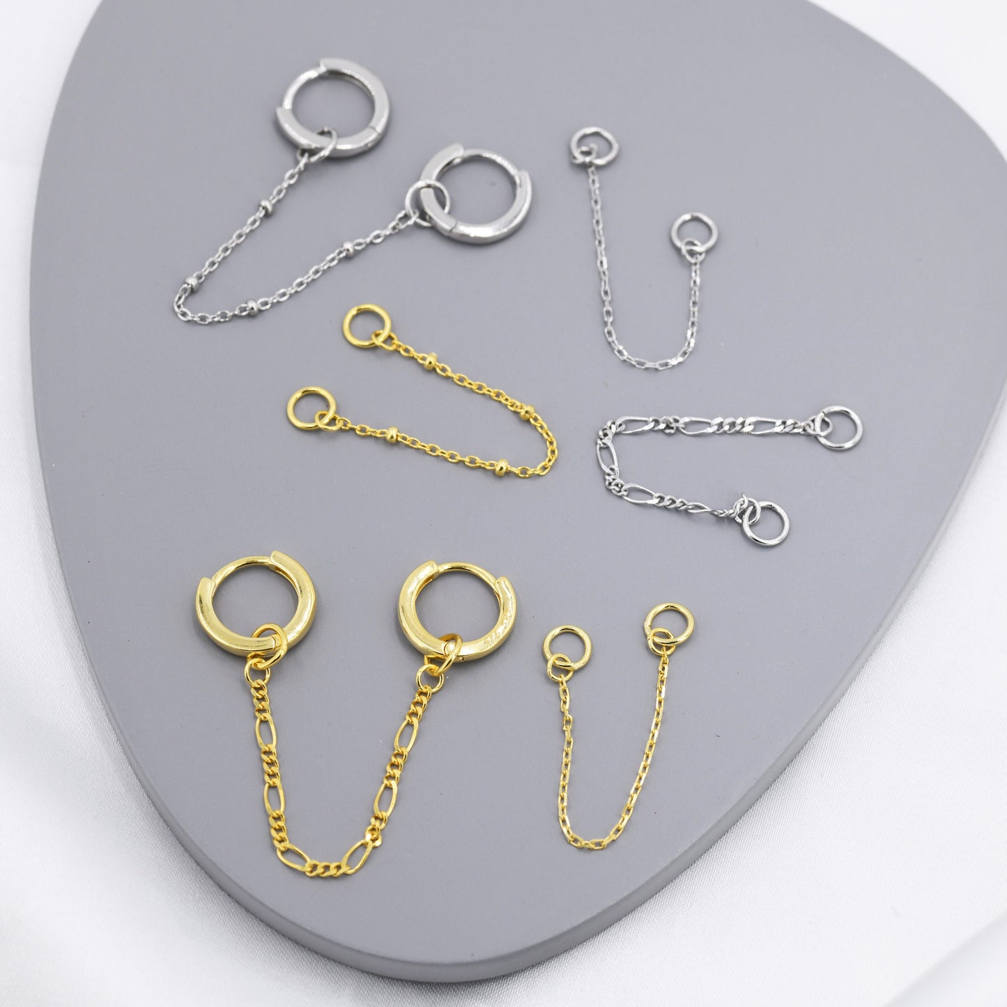 Hoop Earring Linking Chains in Sterling Silver, Silver or Gold, Multiple Piercing Hoop Linkers, 5cm chains