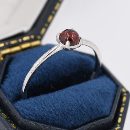 Genuine Garnet Ring in Sterling Silver, US 5 - 8, Natural Red Garnet Crystal Ring, January Birthstone Ring, Four Prong Solitaire Ring